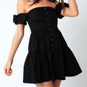 Off the shoulder black mini dress size small runs small***